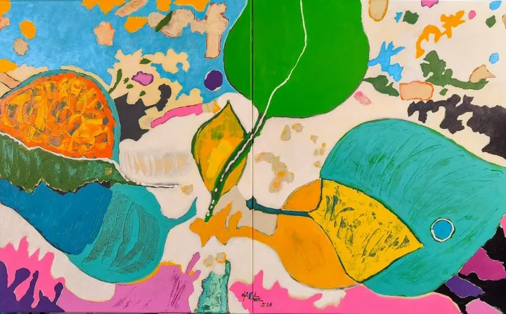 Quatre feuilles, acrylique, artwork by Alain HALTER