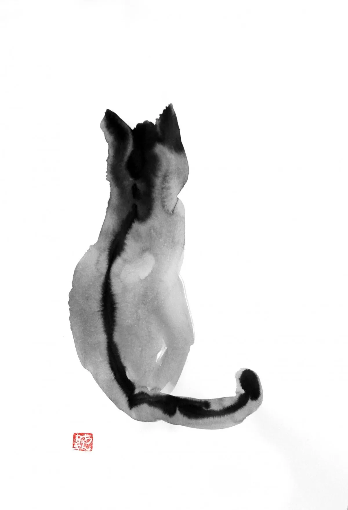 cat black, artwork by pechane sumi-e