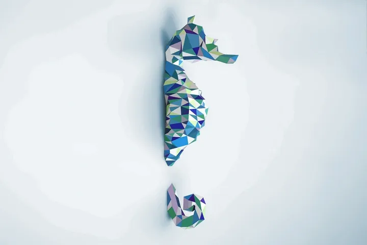 Seahorse papercraft sculpture, artwork by Eric François