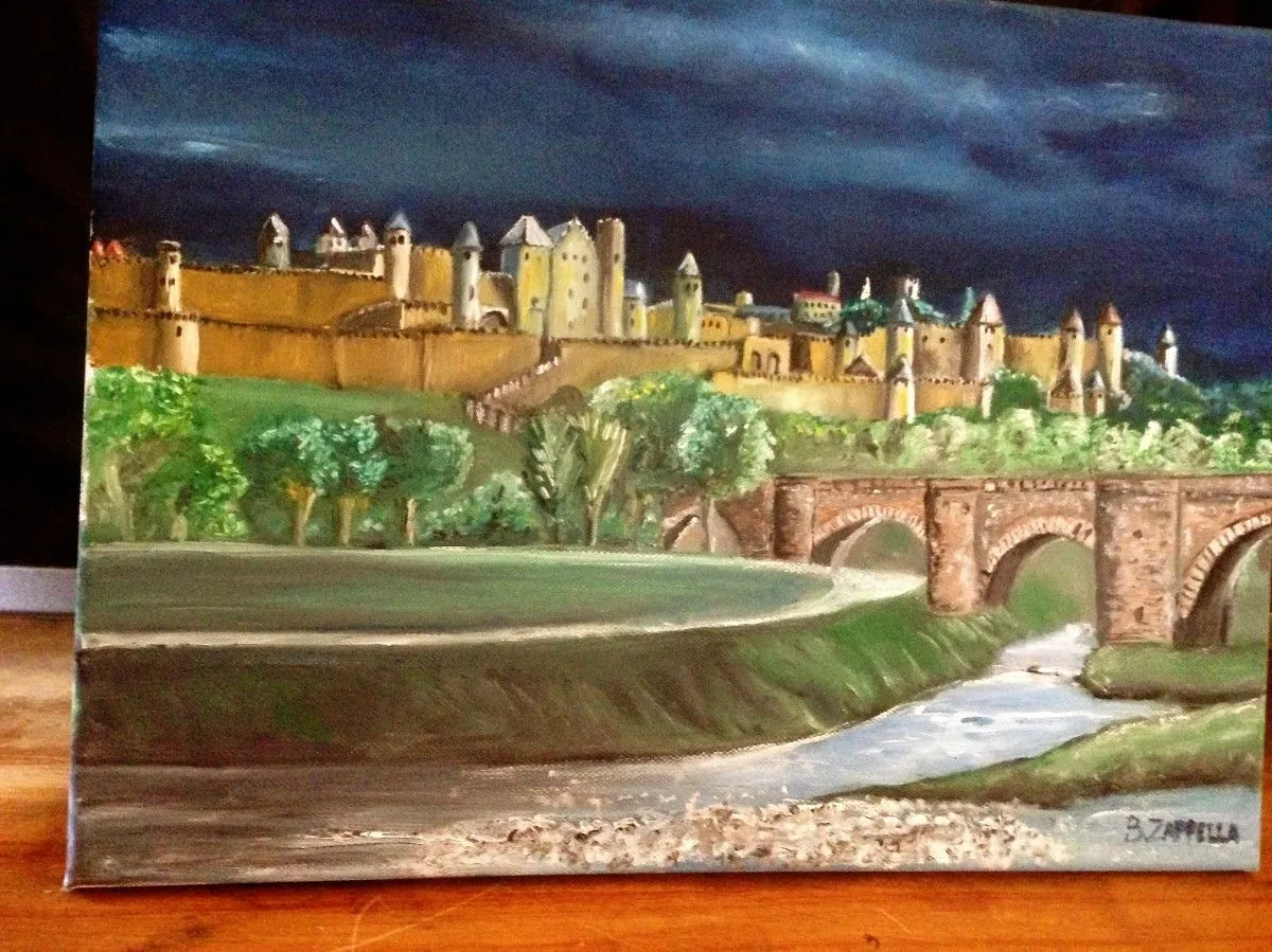 le vieux pont cite de carcassonne, œuvre de bernard zappella