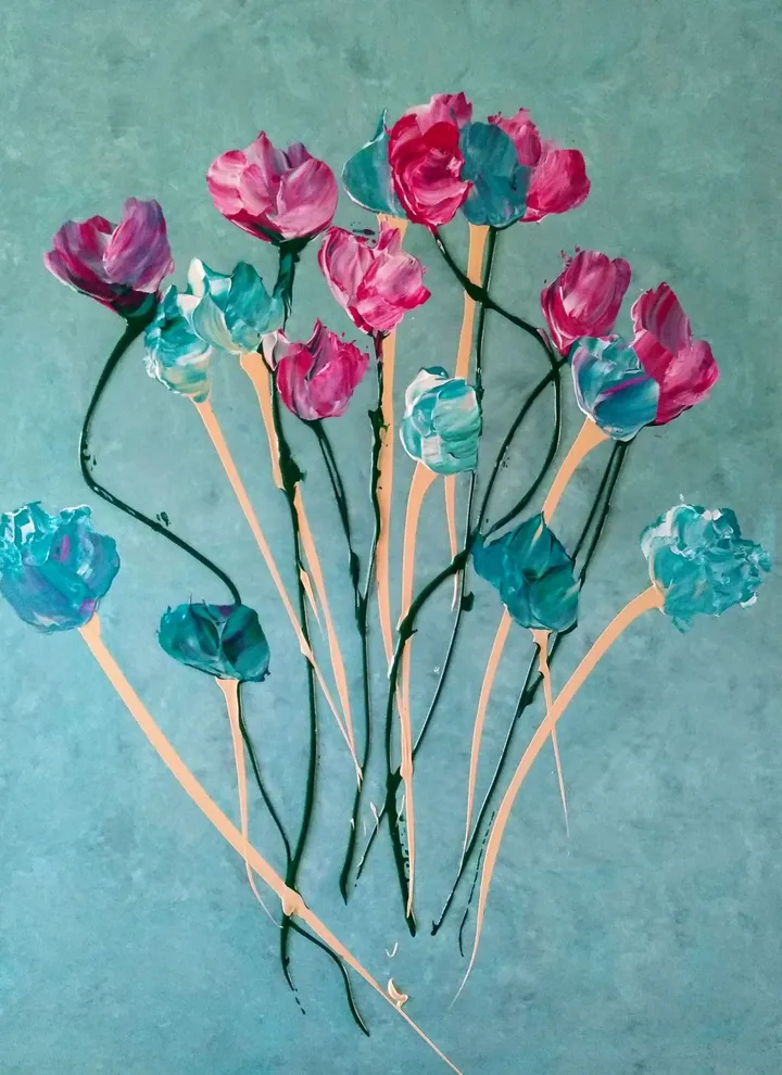 The power from Flowers blue background, œuvre de Patrick van