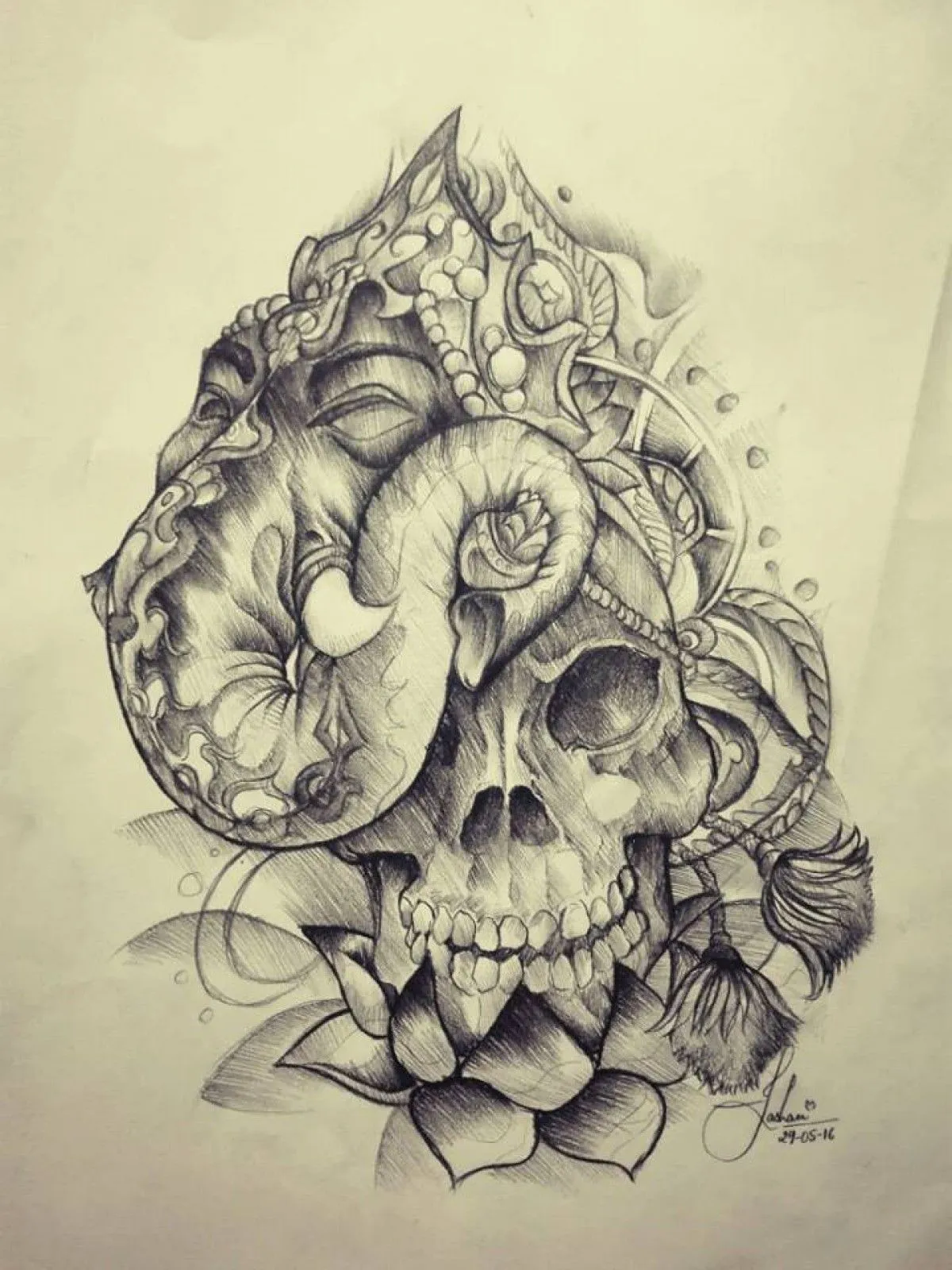 Ganesha with Skull, artwork by jashandeep kaur
