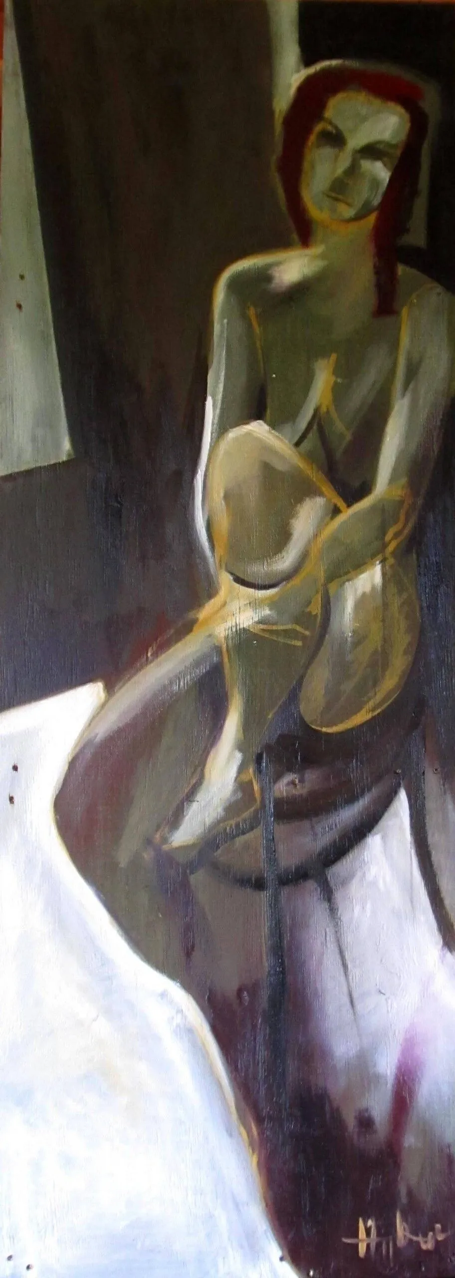nude in green, artwork by Vilmos Huber