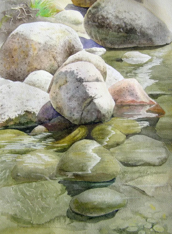 Rocks & Water - watercolors paintings - summer landscapes, œuvre de Olga Beliaeva