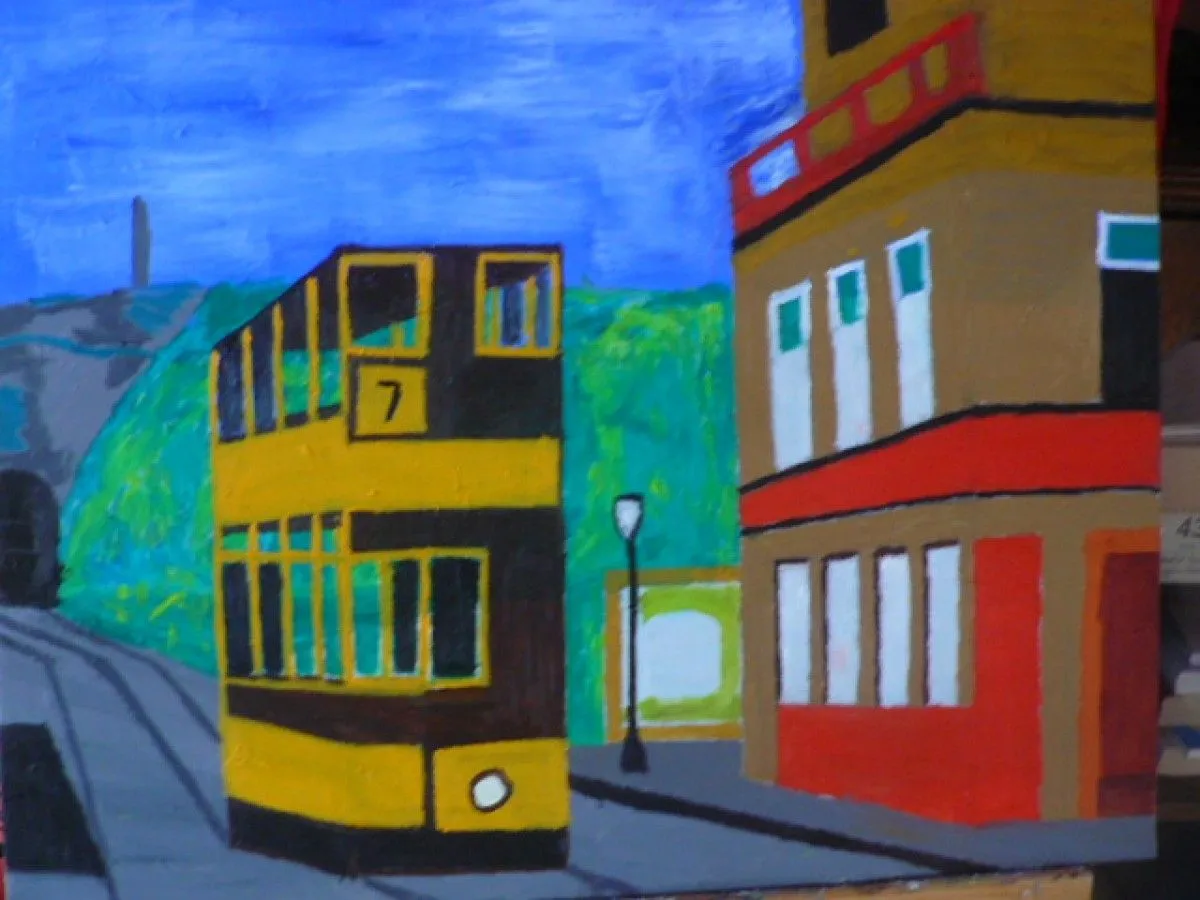 Trams en ville, artwork by Christophe Constant