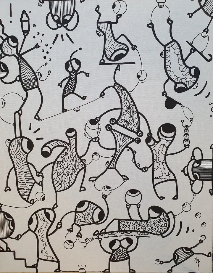 the farandole of frogs, artwork by Malisu Art