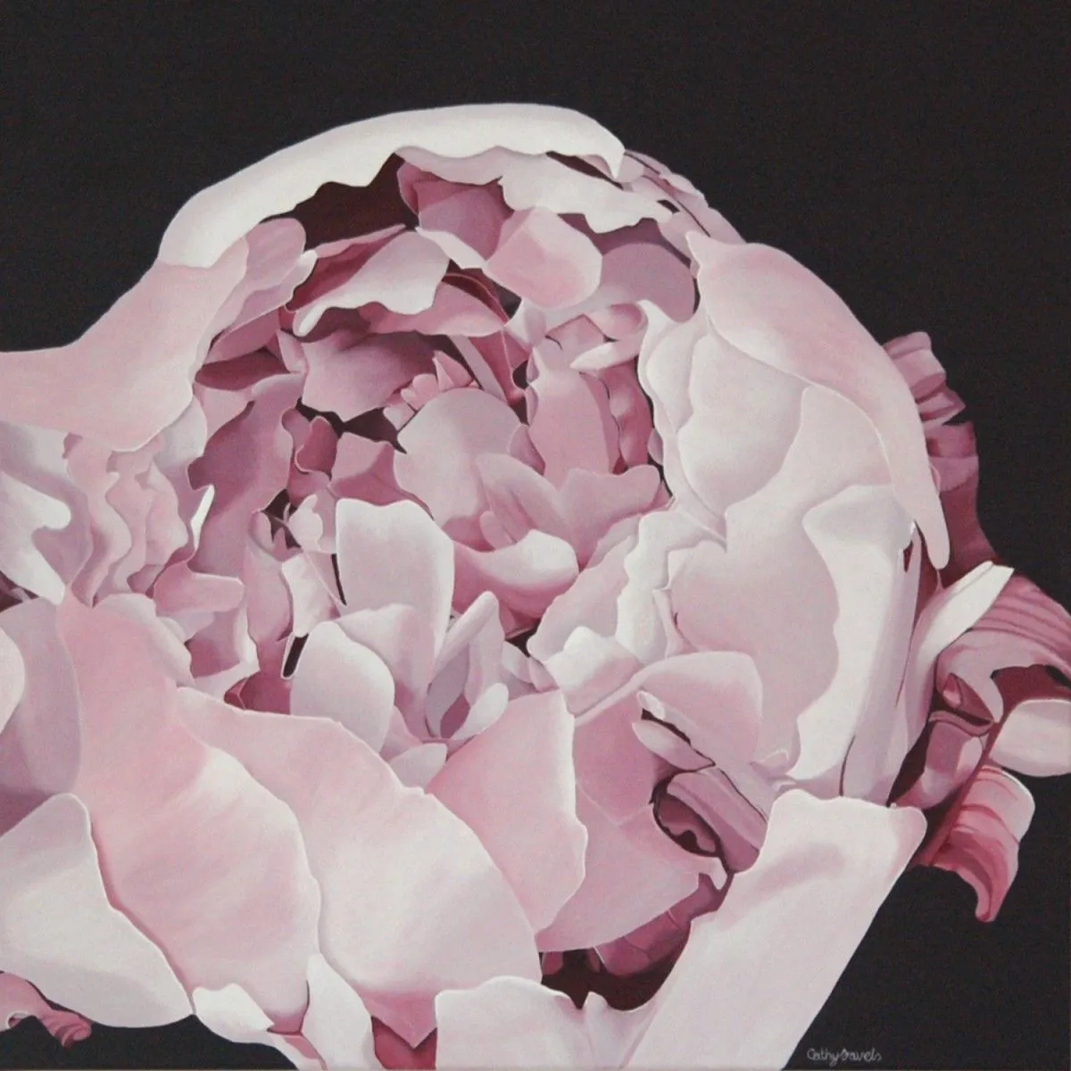 Peony Painting - Pink Lilac Flower Bud Original Large Acrylic Painting Floral Wall Art, œuvre de Cathy Savels