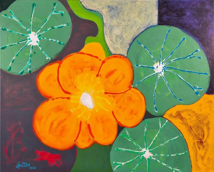 Une fleur et trois feuilles de capucine, œuvre de Alain HALTER