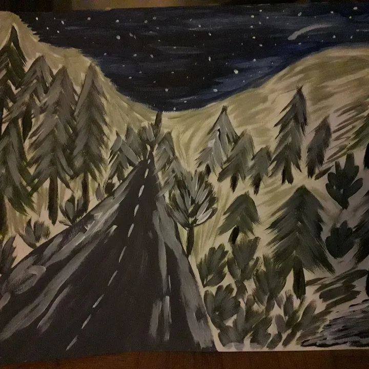 Driving home at night, artwork by Cerasela Ciobanu