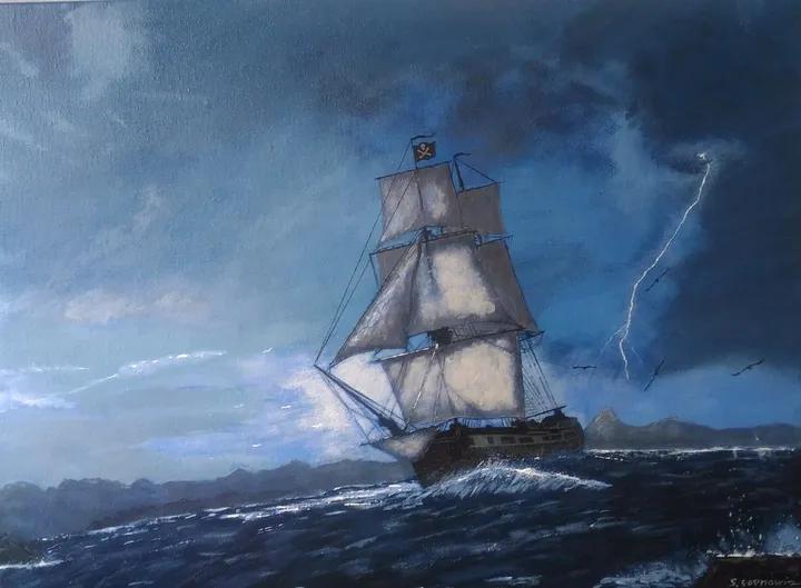 Voilier en mer, œuvre de S sopkowiz