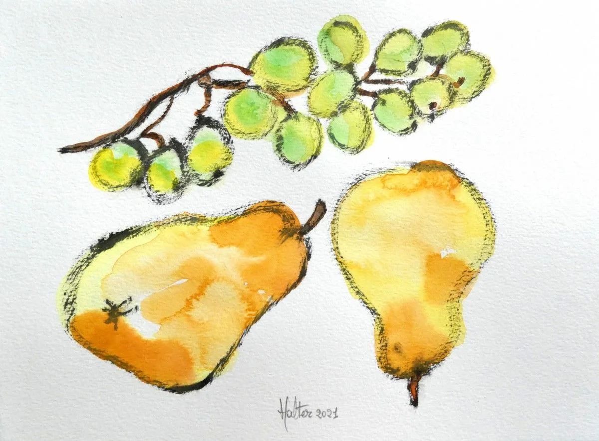 Poires et raisin, artwork by Alain HALTER