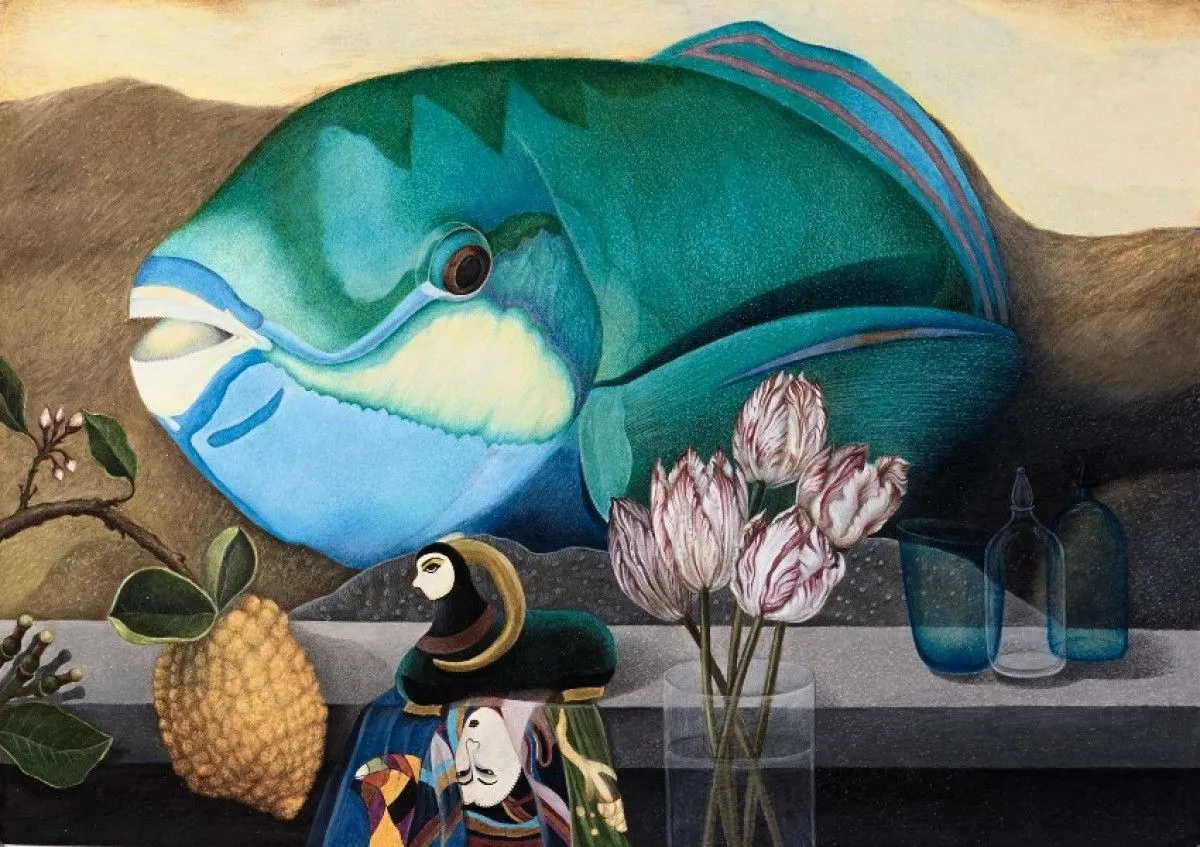 Still life with a fish, artwork by Olga Pozhar