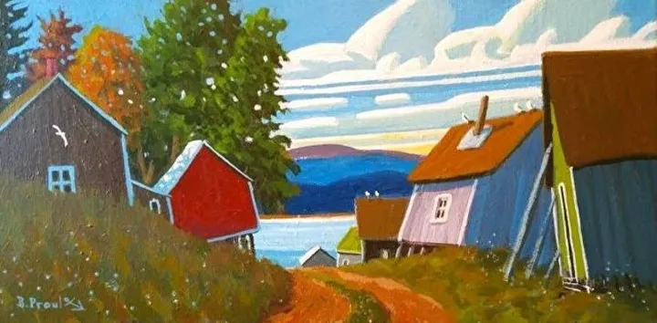 Cabanes sur le bord de l'eau, artwork by Bernard Proulx