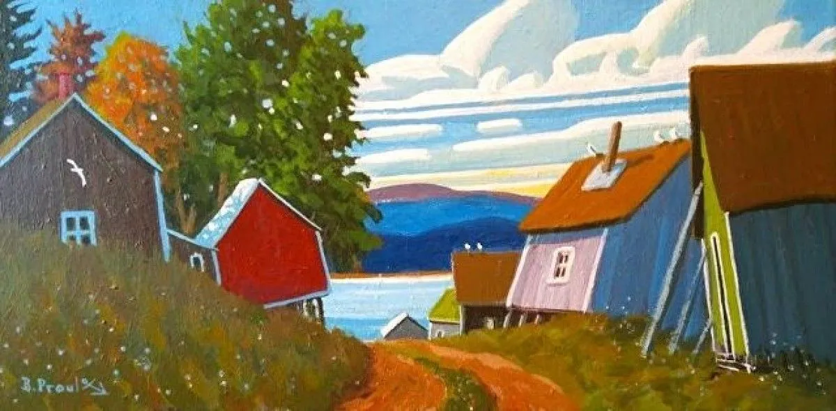 Cabanes sur le bord de l'eau, œuvre de Bernard Proulx