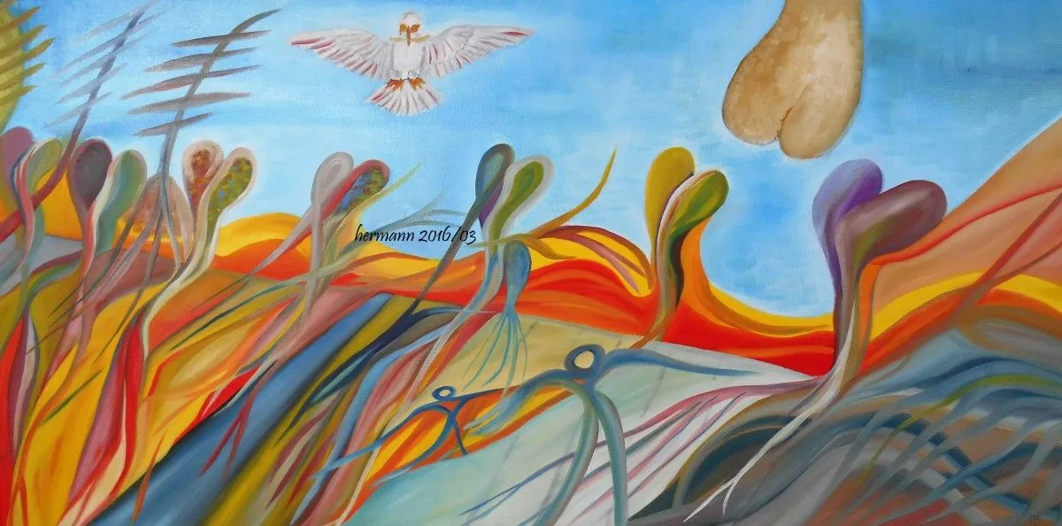 oil "Herzverwurzelung", artwork by Hansjörg Hermann