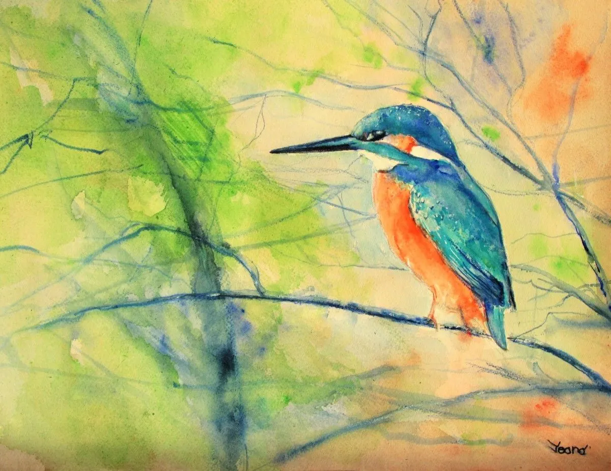 martin-pêcheur, œuvre de Aquarelliste Jeano