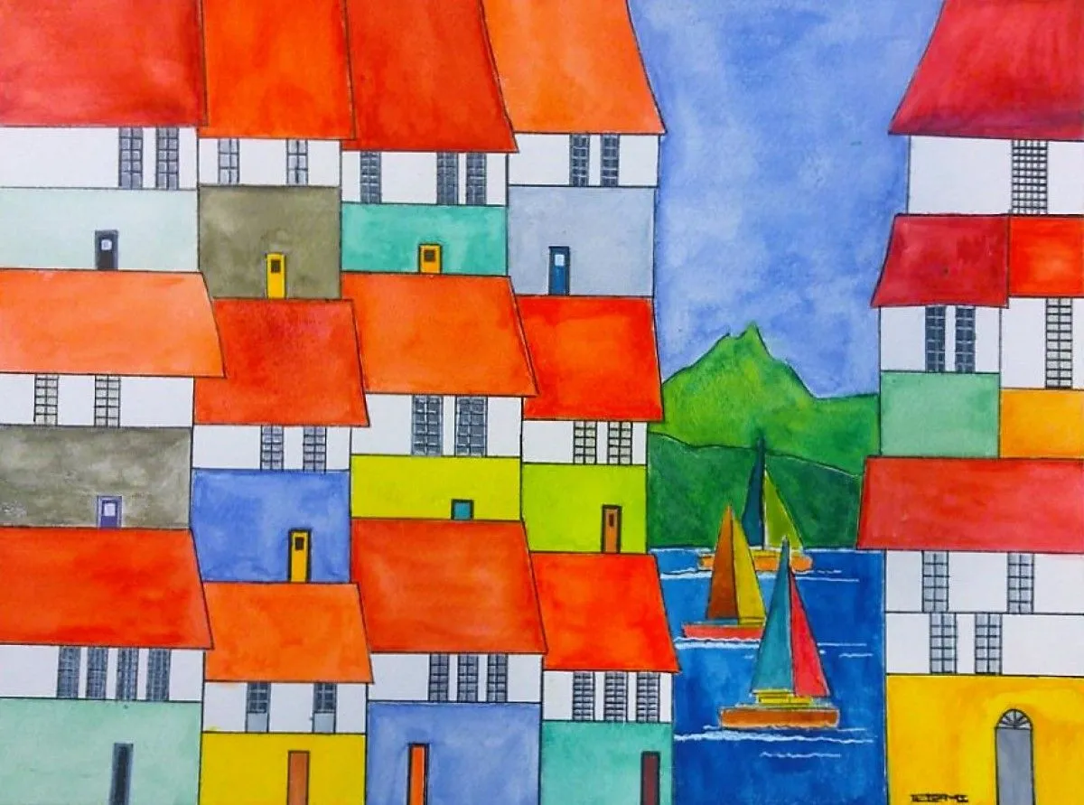Houses by the Lake, artwork by Azmi Arab