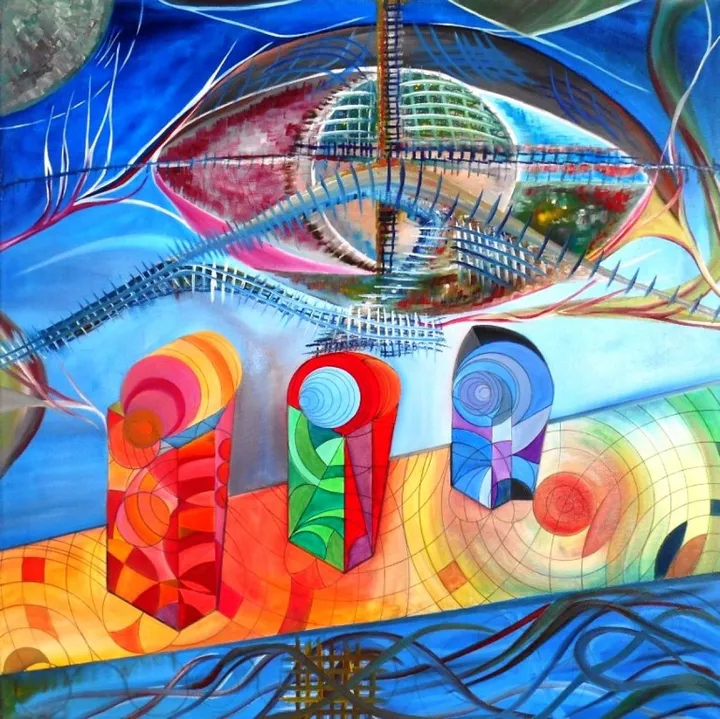 oil "kosmischer Mensch", œuvre de Hansjörg Hermann