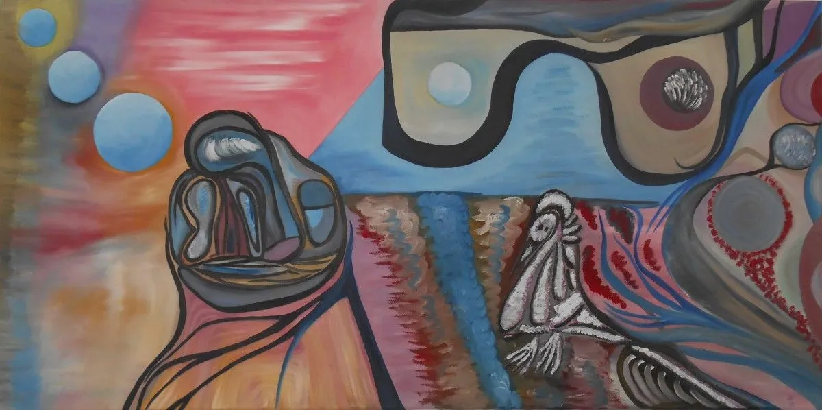 oil "kosmischer Vogel", œuvre de Hansjörg Hermann