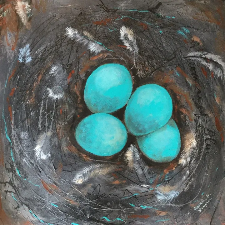 Feathers and Blue Eggs, œuvre de Ursula Lampron