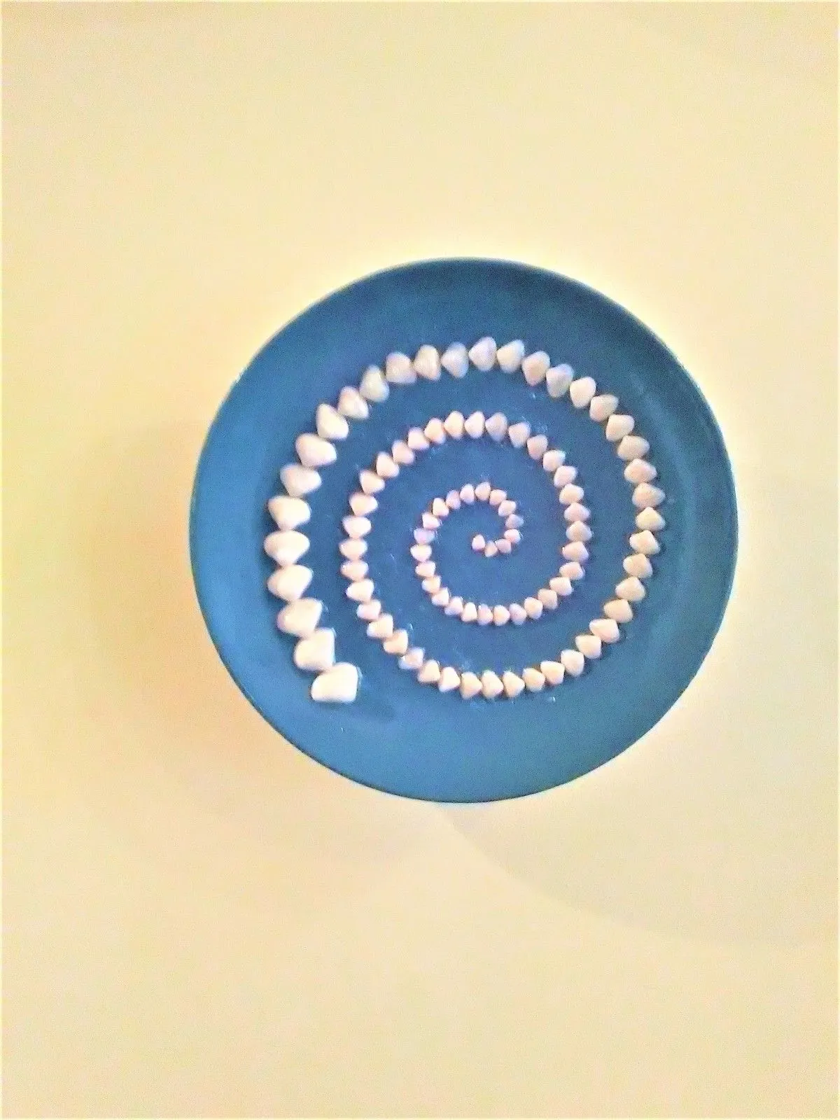 Ancient Hellenic Spiral on Porcelain Plate with 90 Natural Nucula Nucleus Seashells (004), œuvre de Anastasia Pourliotou