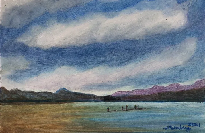 Distant Figures on a Beach, artwork by Pete Malmberg