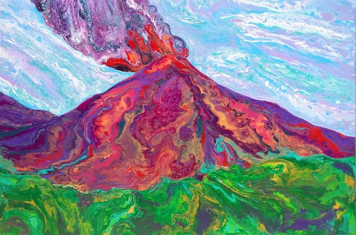 "Volcán de Fuego de Colima" /"Volcano Fire of Colima", œuvre de Mane Manero