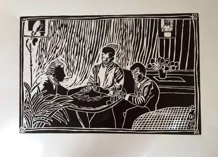 the card player black and white, artwork by Ersin Lübbe-ince