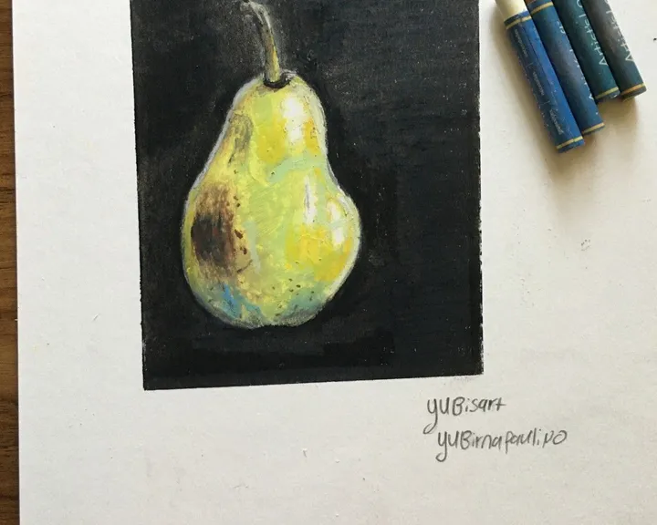 oil pastel pear, œuvre de yubirna paulino