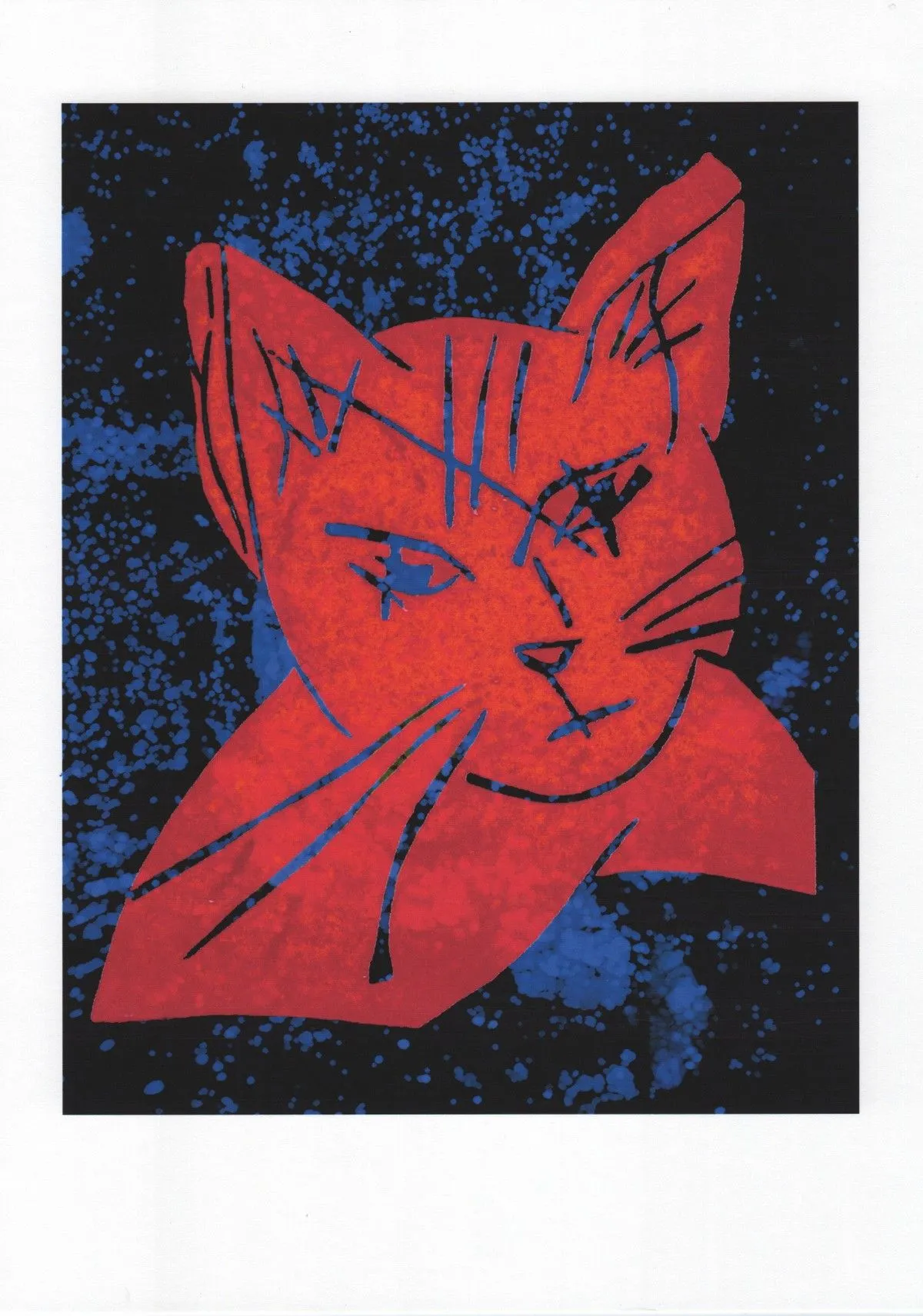 Chat rouge et bleu - A3, artwork by Alain HALTER