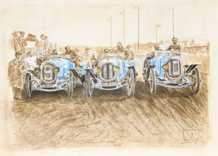 chenard et Walker vainqueur au 24 h du mans 1923, œuvre de Eric PAWLAK