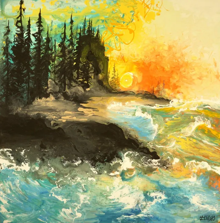 Aube d'agrumes, artwork by Lénième artiste peintre