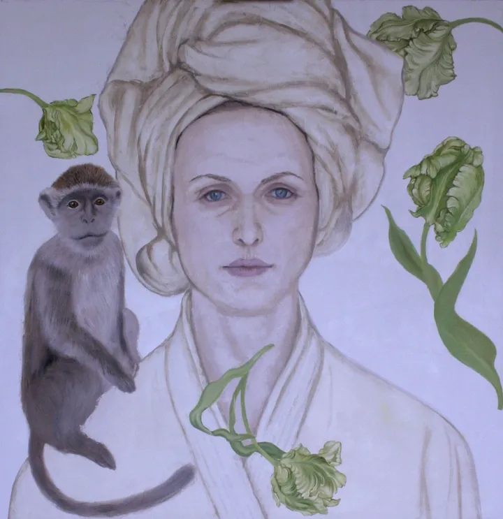 "Portraiture in bathrobe and Monkey", œuvre de Natalie Levkovska