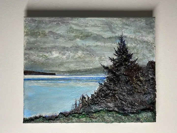 Vue du chalet à Maria, Gaspésie, artwork by Denis Roucau