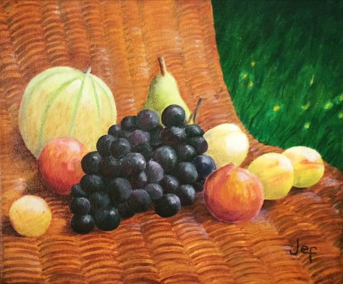 Fruits sur le fauteuil d’osier, œuvre de Jean François Rocca