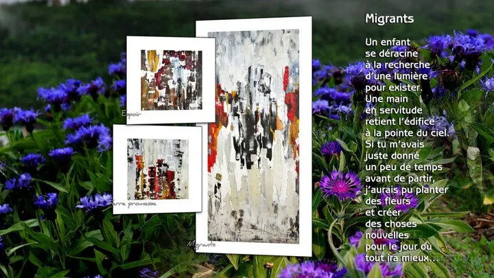 Migrants (la toile thème de l'exposition), œuvre de Lise Tanguay