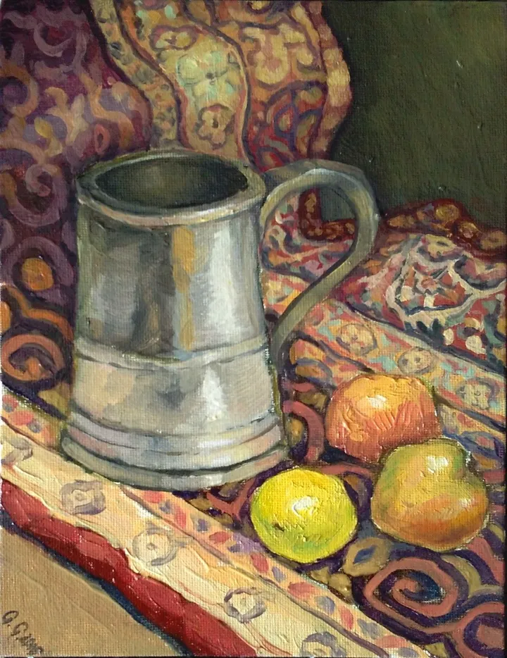 Still life with fruits and silver mug, œuvre de George Grim