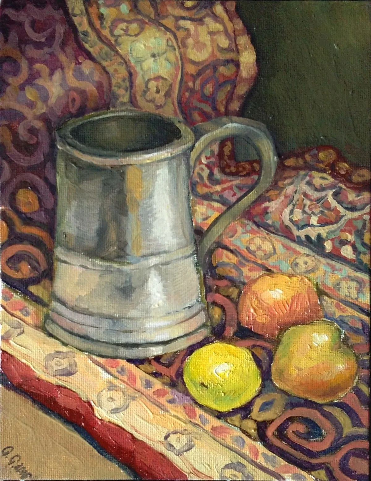 Still life with fruits and silver mug, artwork by George Grim
