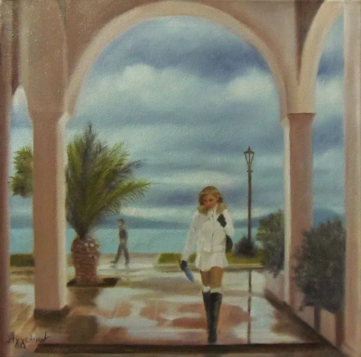 A moody day by Ageliki, 40X40cm, oil on canvas, œuvre de Ageliki Alexandridou