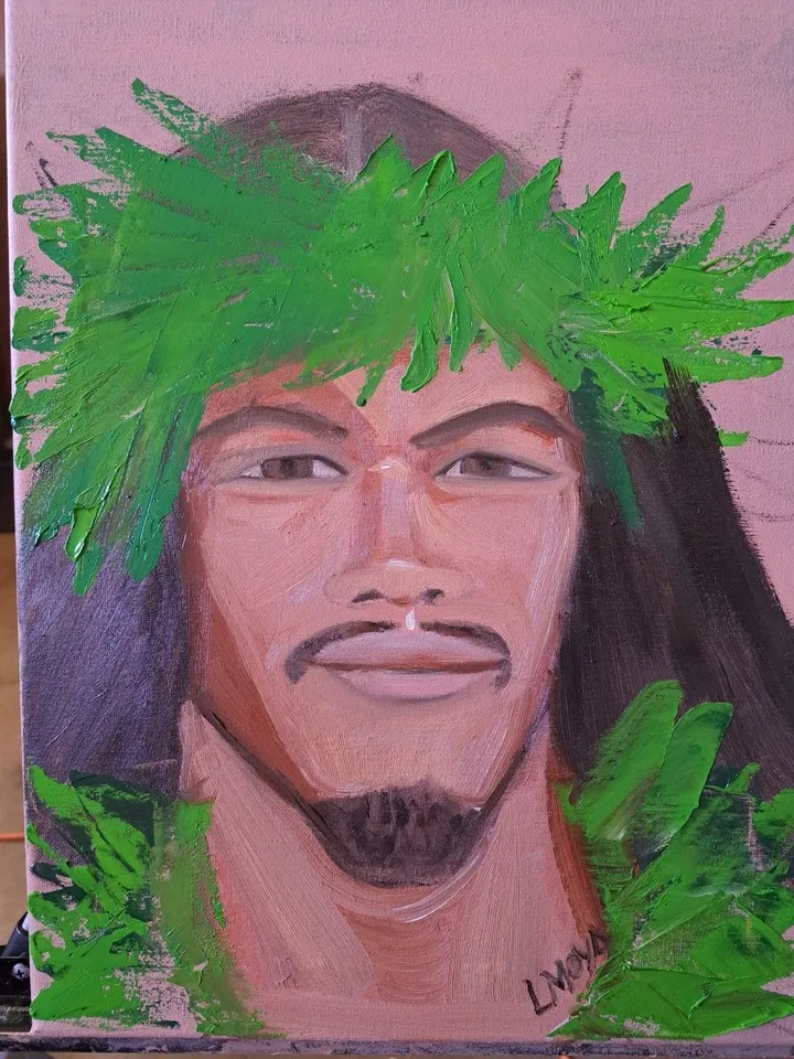 Hawaian man, artwork by Ligia Moya