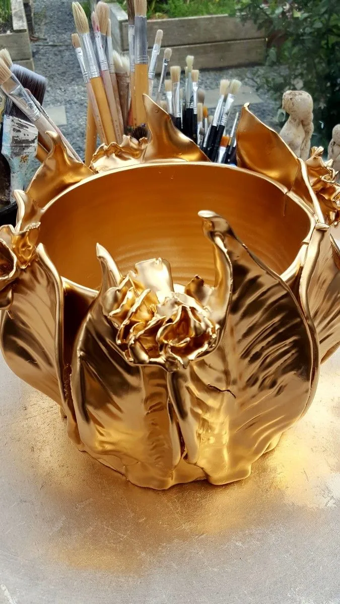 24 kt gold leaf vase, artwork by Ana Couper
