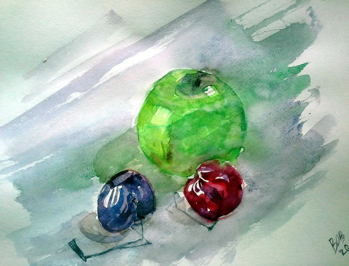 Apple and Cherries, artwork by Akpan Usoroh