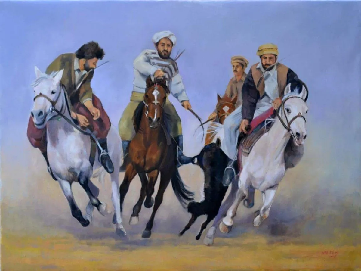 buzkashi, artwork by Haleem khan