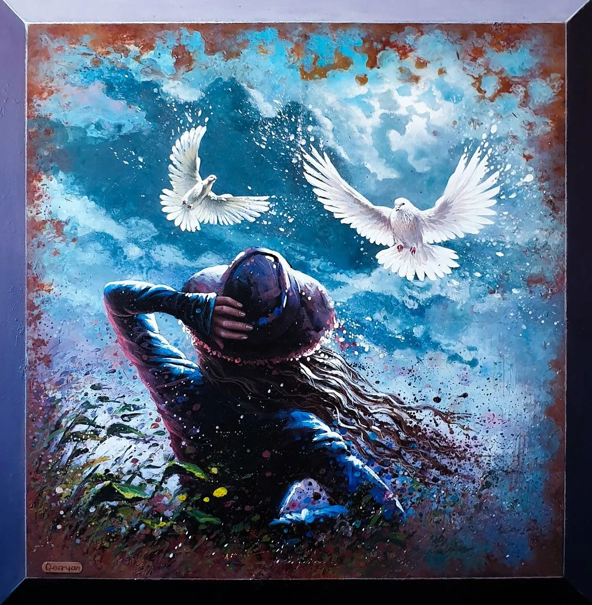 La fille aux colombes, artwork by Mahmoud Qoqyan