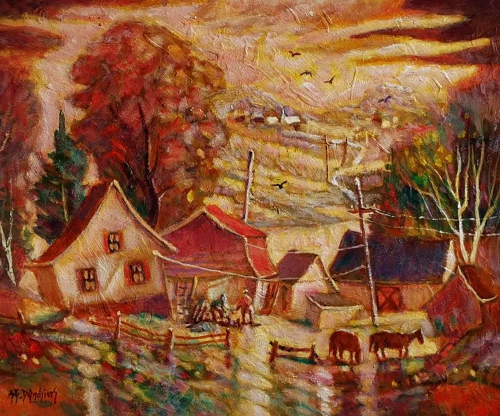 Ferme au couchant (Charlevoix), œuvre de Jean-Guy Desrosiers