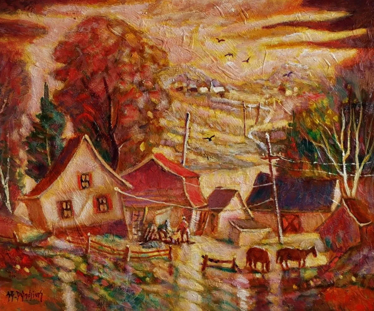Ferme au couchant (Charlevoix), artwork by Jean-Guy Desrosiers