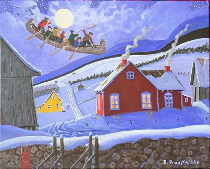 La chasse-galerie arrive, artwork by Bernard Proulx