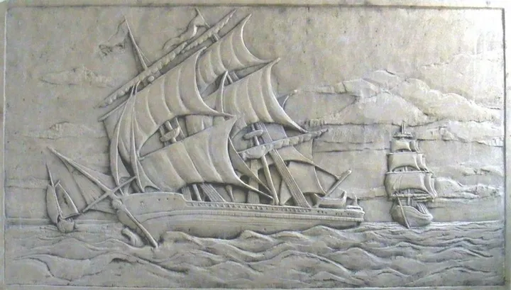 Carven relief stone ,,ships,,, artwork by Ioan Culea