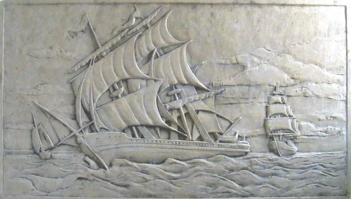 Carven relief stone ,,ships,,, artwork by Ioan Culea