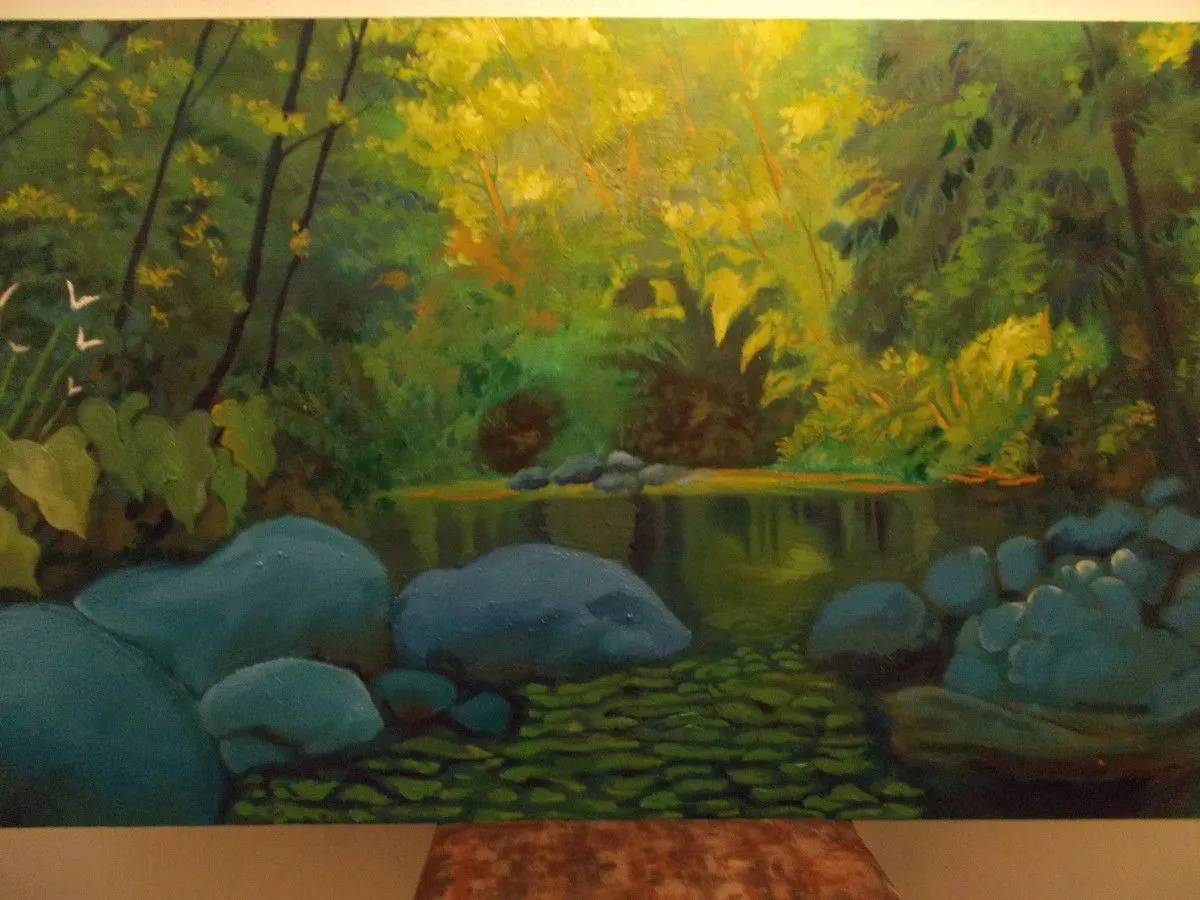 A semi imaginative Caribbean river scene, œuvre de Jason Hendrickson